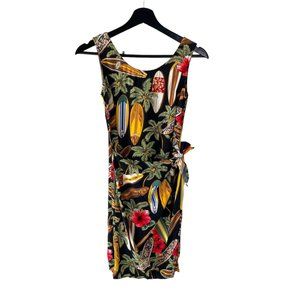 Vintage 90s Hilo Hattie Black Surfboard Sleeveless Skirt Short Dress XS